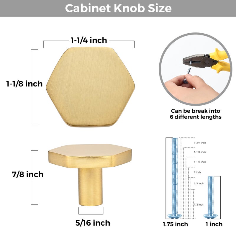 Ravinte Decor 25 Pack Gold Cabinet Knobs, Kitchen Cabinet Knobs Solid Cabinet Pulls for Kitchen Cabinet Drawers, Hexagon Dresser Knobs for Cabinet Hardware 1.1"" Closet Door Knob - Image 3